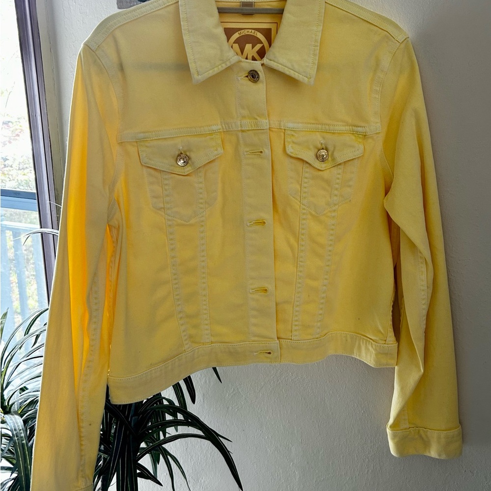 Michael Kors Women’s Collared Lemon Yellow Large Denim Trucker Jacket